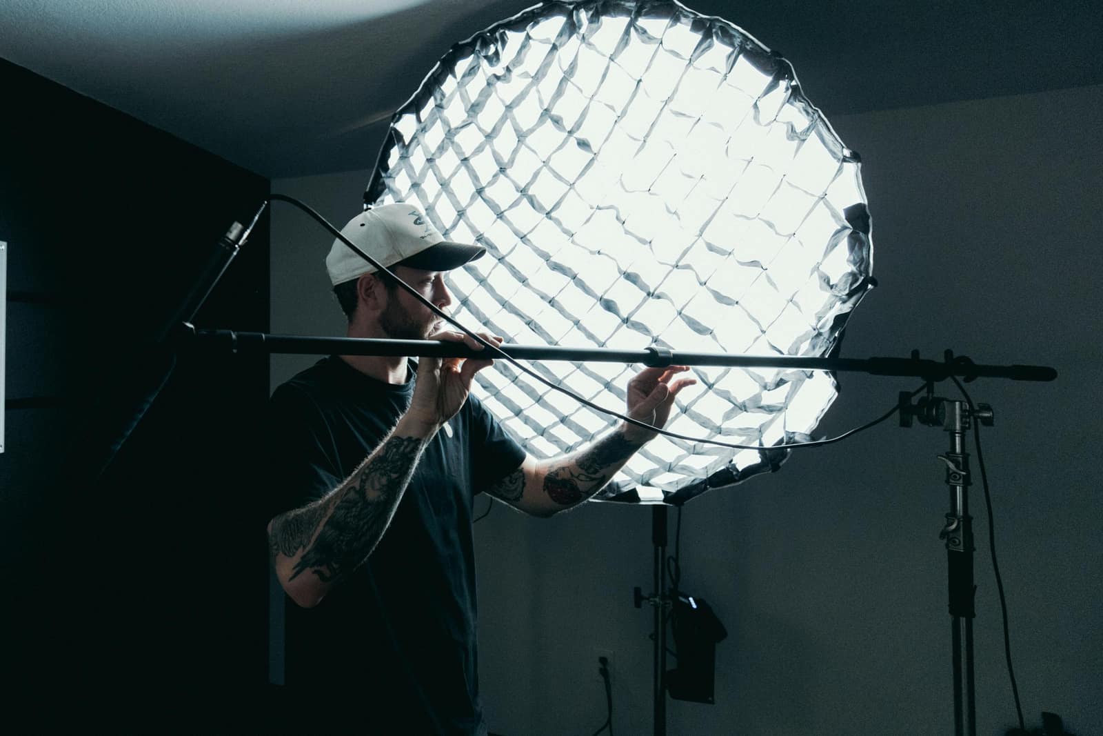 FogLine crew rigging studio lighting for a product shoot