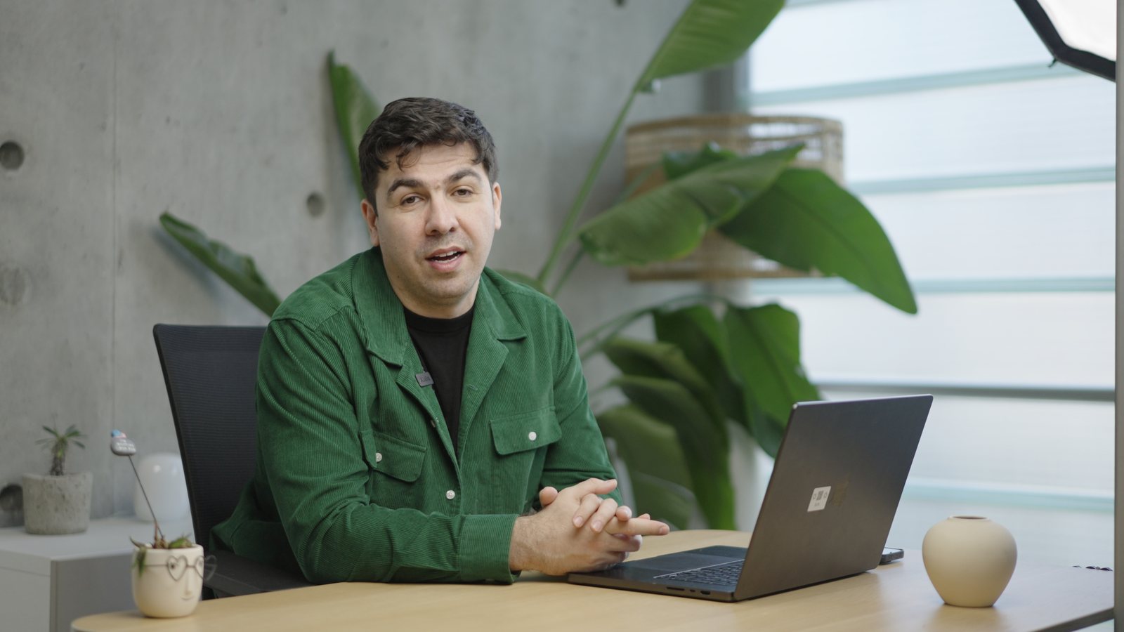 Artin Bogdanov, CEO of SUN, desk talk in daylight, filmed by FogLine Visuals at its SoMa studio in San Francisco
