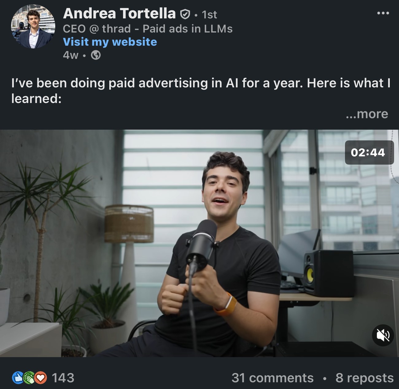 Thrad founder discussing a year of paid advertising in AI