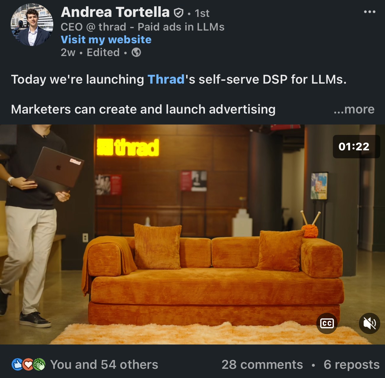 Thrad's self-serve DSP launch video, filmed at the Thrad office